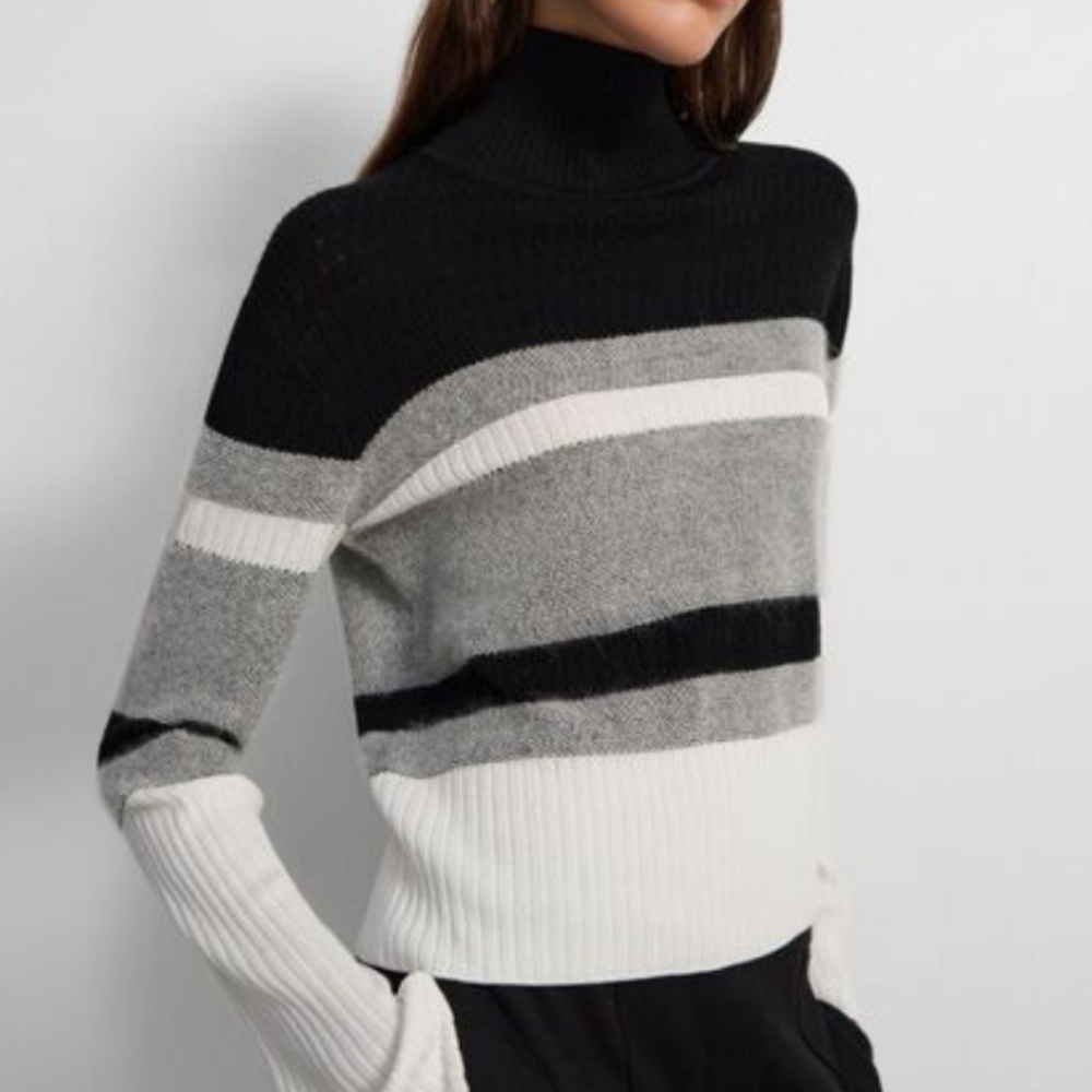 Theory Striped Black, Grey & White Women's Sweater (L)